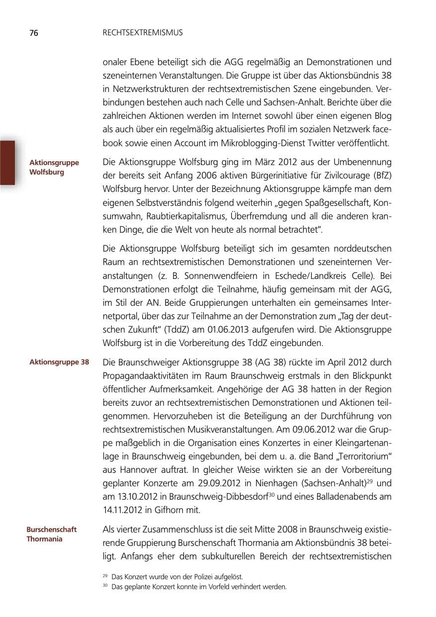 Seite 76 des Verfassungsschutzbericht 2012 Niedersachsen