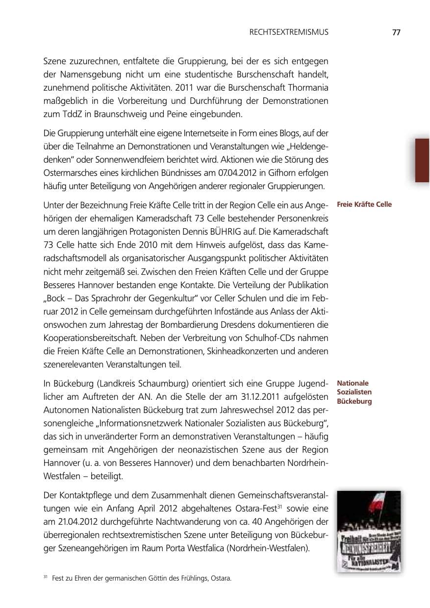 Seite 77 des Verfassungsschutzbericht 2012 Niedersachsen