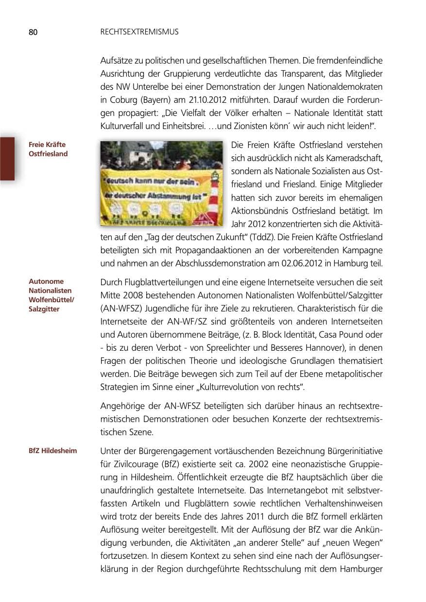 Seite 80 des Verfassungsschutzbericht 2012 Niedersachsen