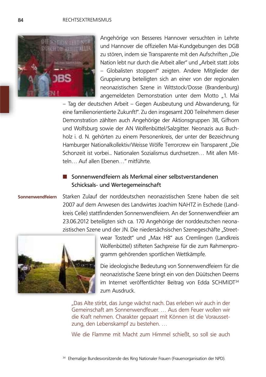 Seite 84 des Verfassungsschutzbericht 2012 Niedersachsen