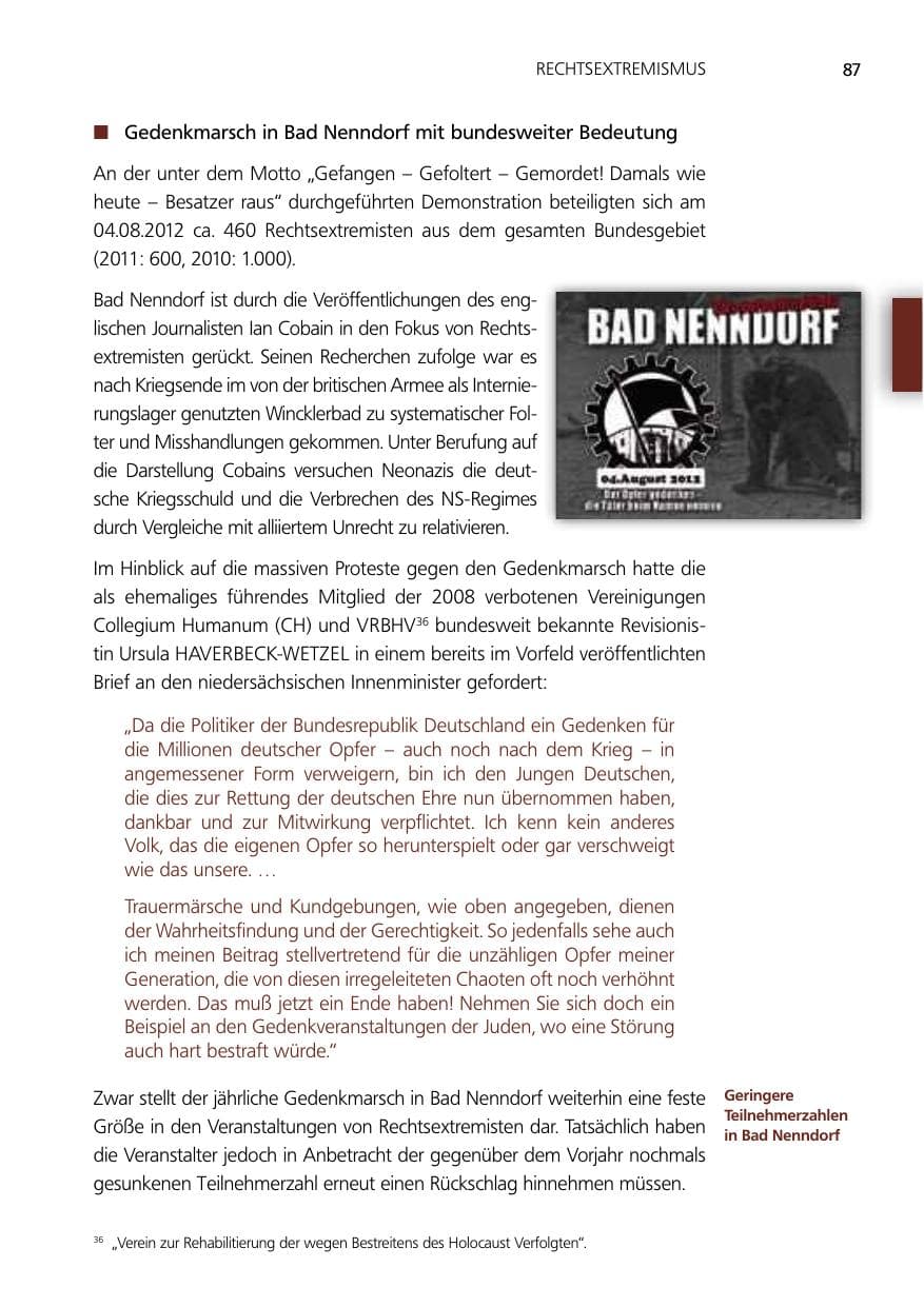 Seite 87 des Verfassungsschutzbericht 2012 Niedersachsen