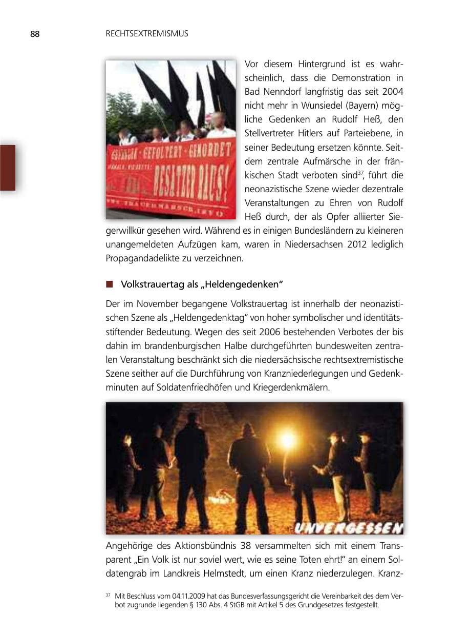 Seite 88 des Verfassungsschutzbericht 2012 Niedersachsen