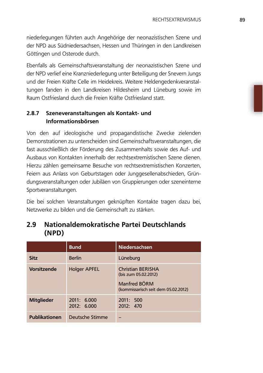 Seite 89 des Verfassungsschutzbericht 2012 Niedersachsen