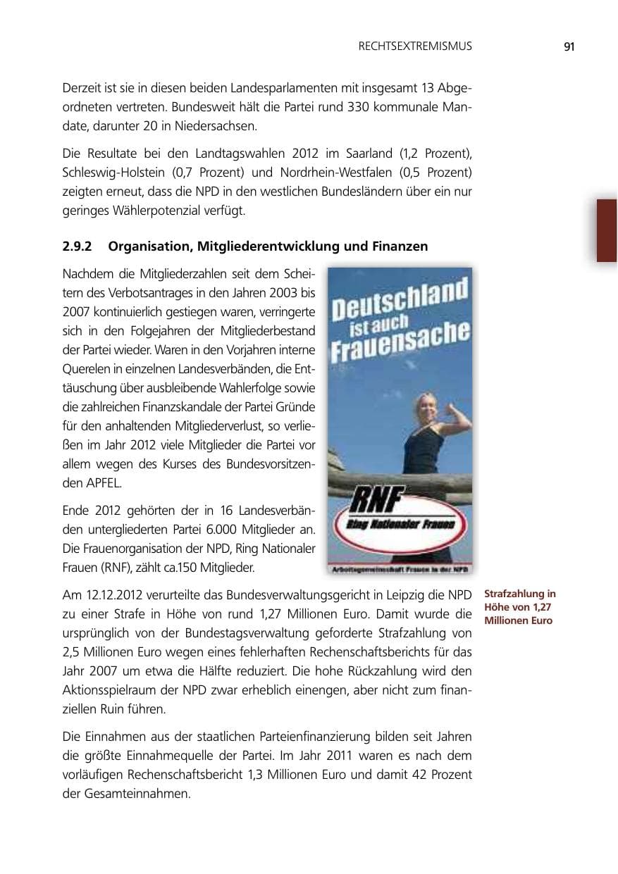 Seite 91 des Verfassungsschutzbericht 2012 Niedersachsen
