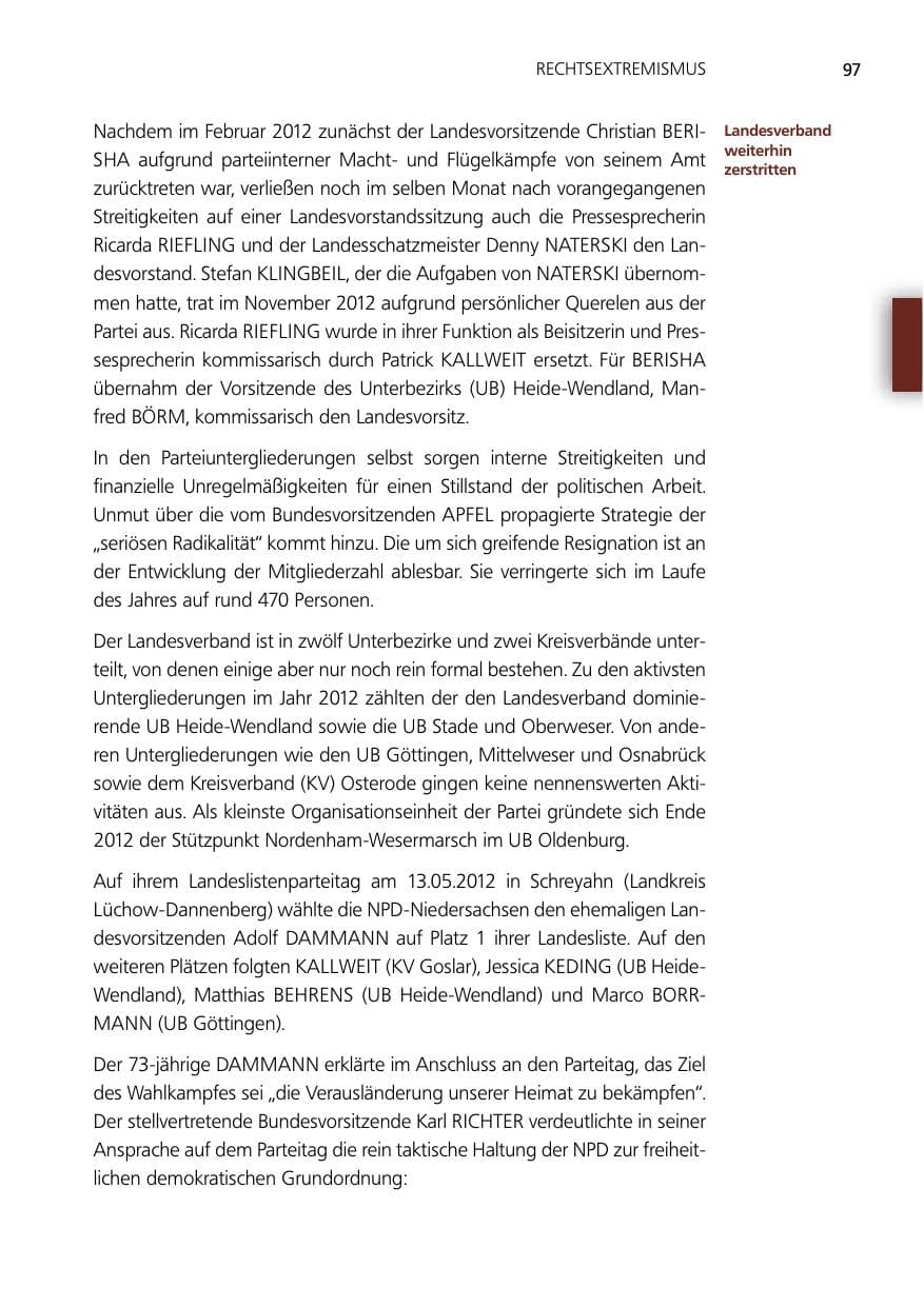 Seite 97 des Verfassungsschutzbericht 2012 Niedersachsen