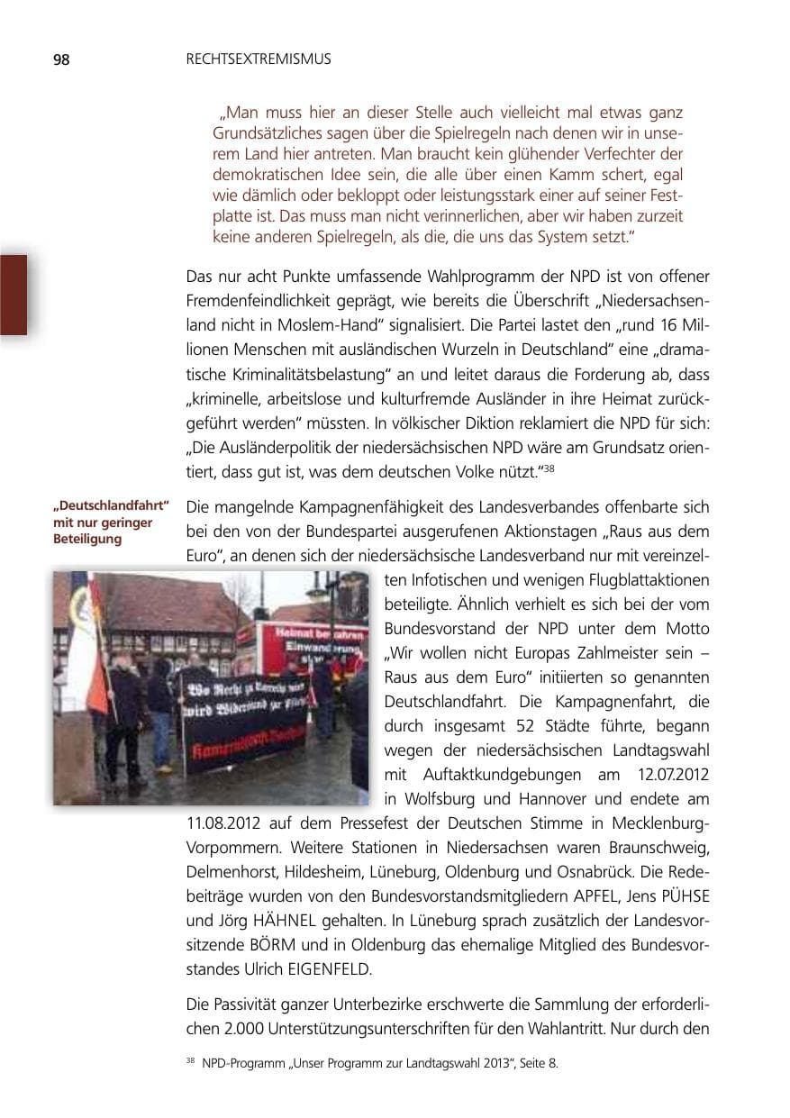 Seite 98 des Verfassungsschutzbericht 2012 Niedersachsen