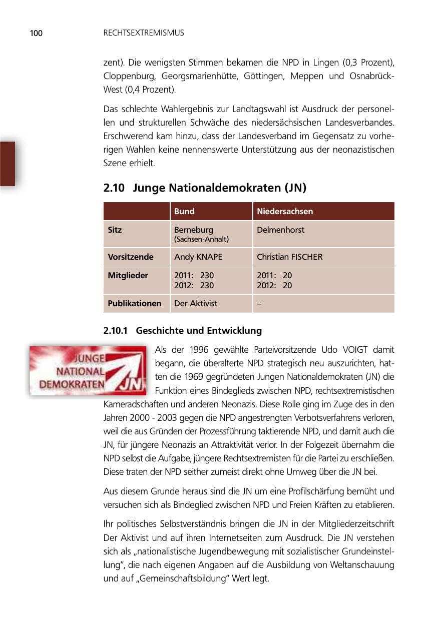 Seite 100 des Verfassungsschutzbericht 2012 Niedersachsen