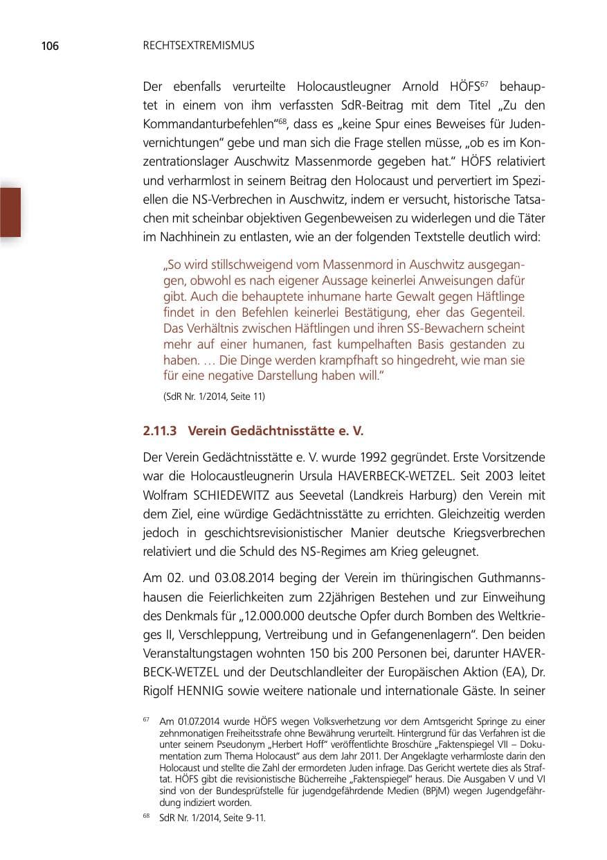 Seite 106 des Verfassungsschutzbericht 2014 Niedersachsen