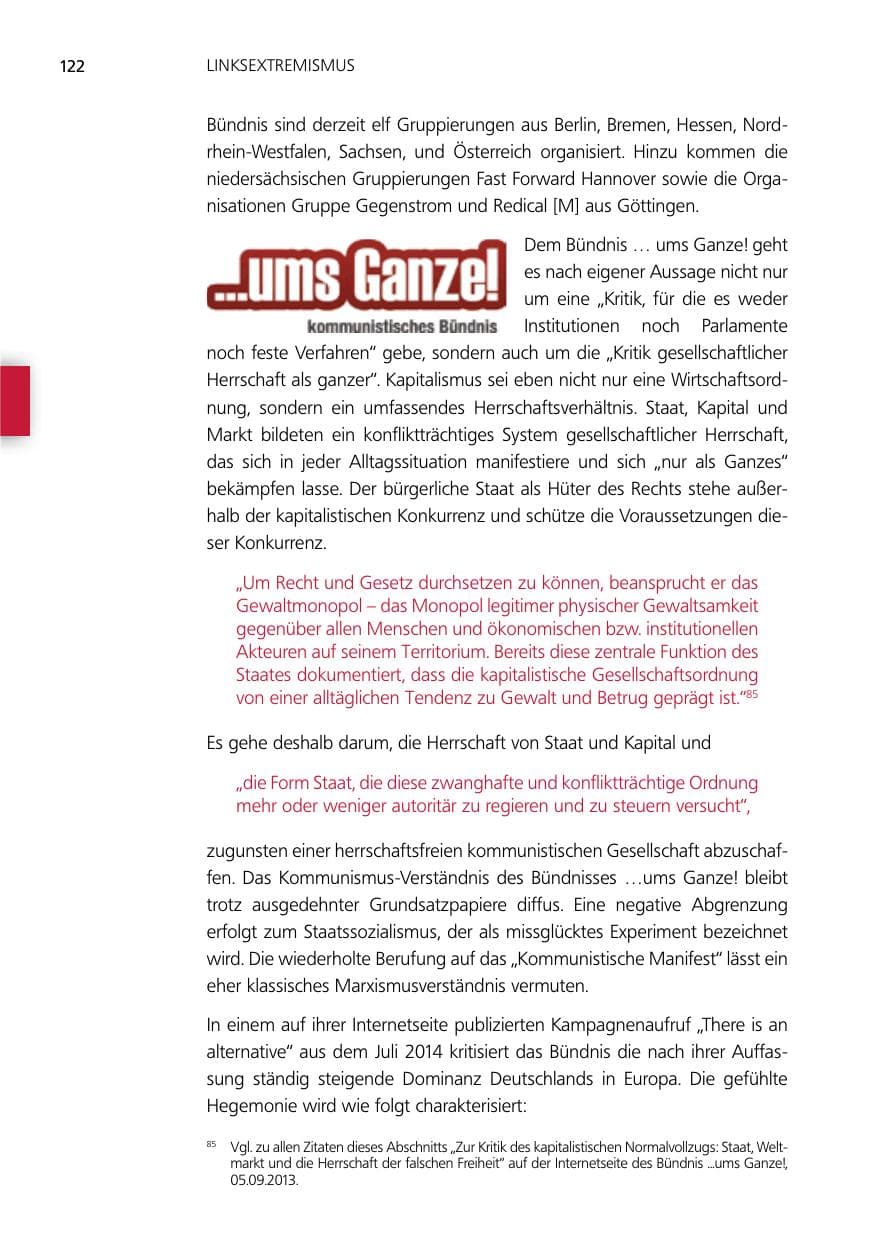 Seite 122 des Verfassungsschutzbericht 2014 Niedersachsen
