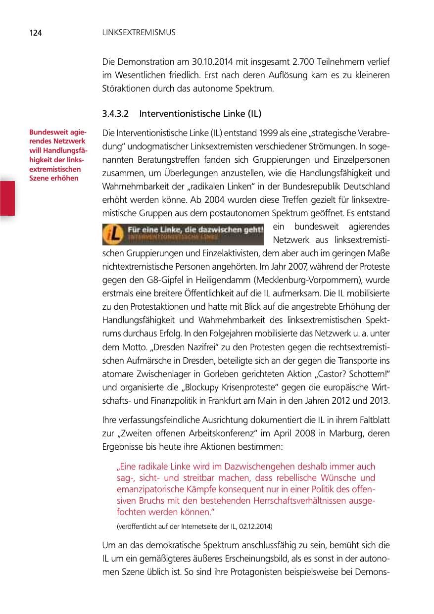 Seite 124 des Verfassungsschutzbericht 2014 Niedersachsen