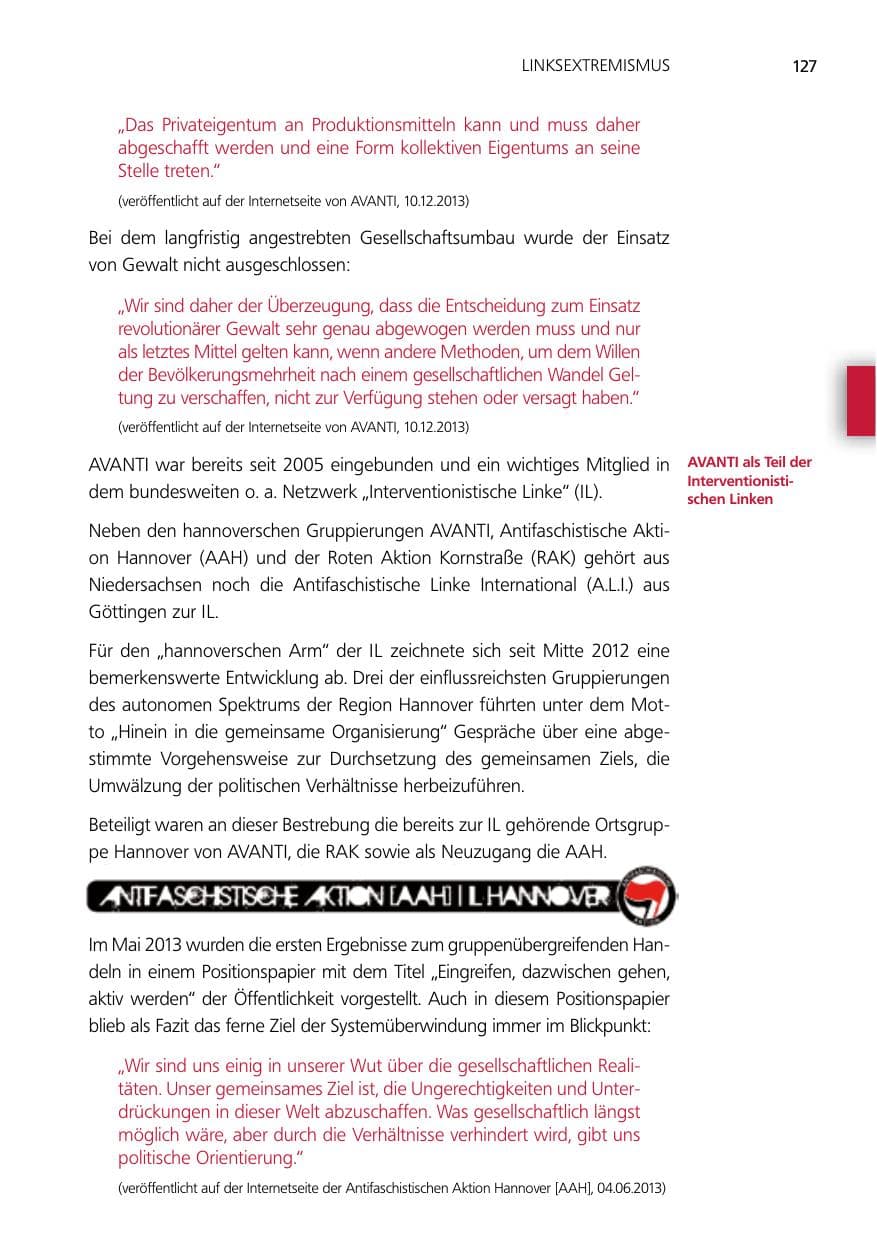 Seite 127 des Verfassungsschutzbericht 2014 Niedersachsen