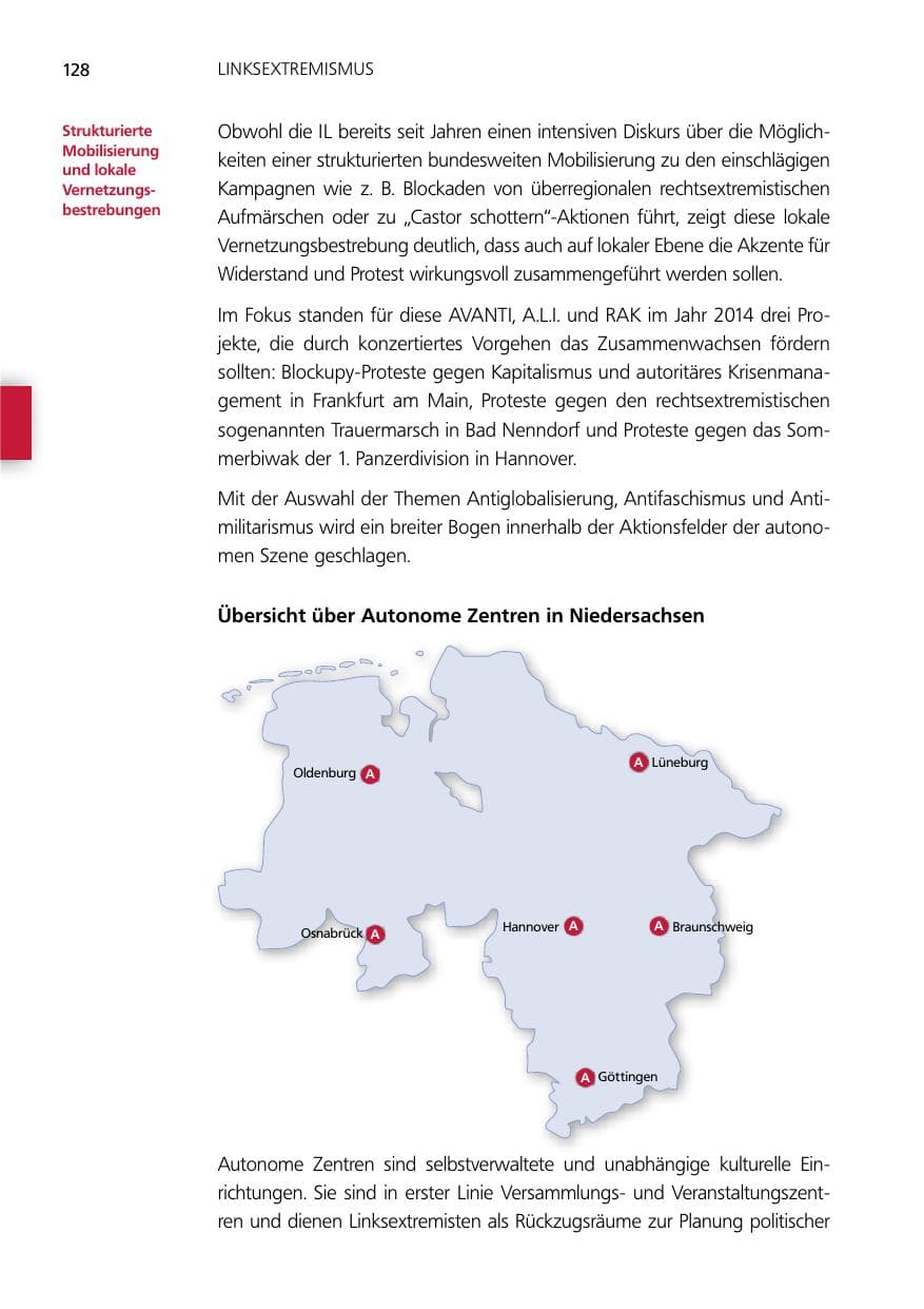Seite 128 des Verfassungsschutzbericht 2014 Niedersachsen