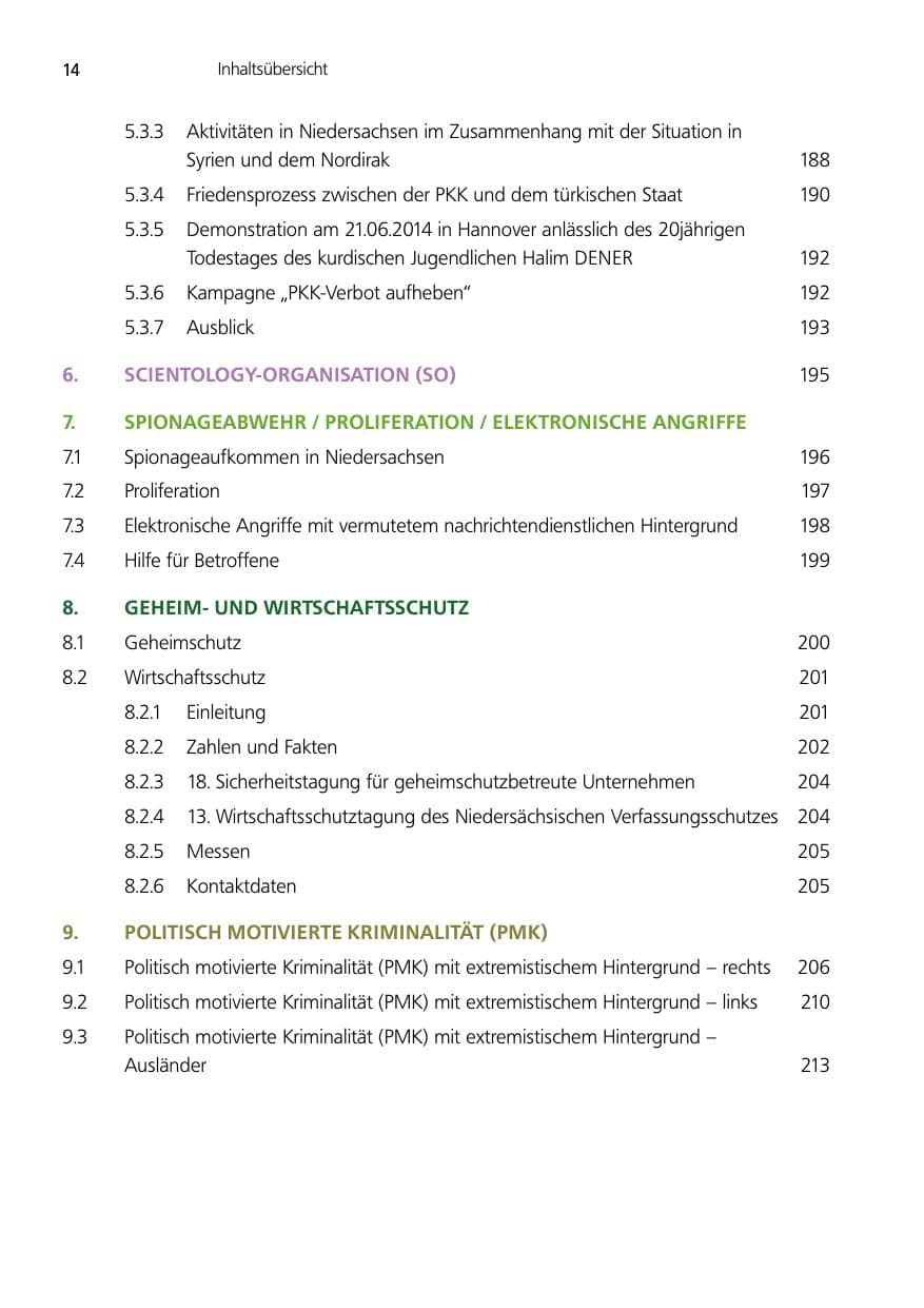 Seite 14 des Verfassungsschutzbericht 2014 Niedersachsen