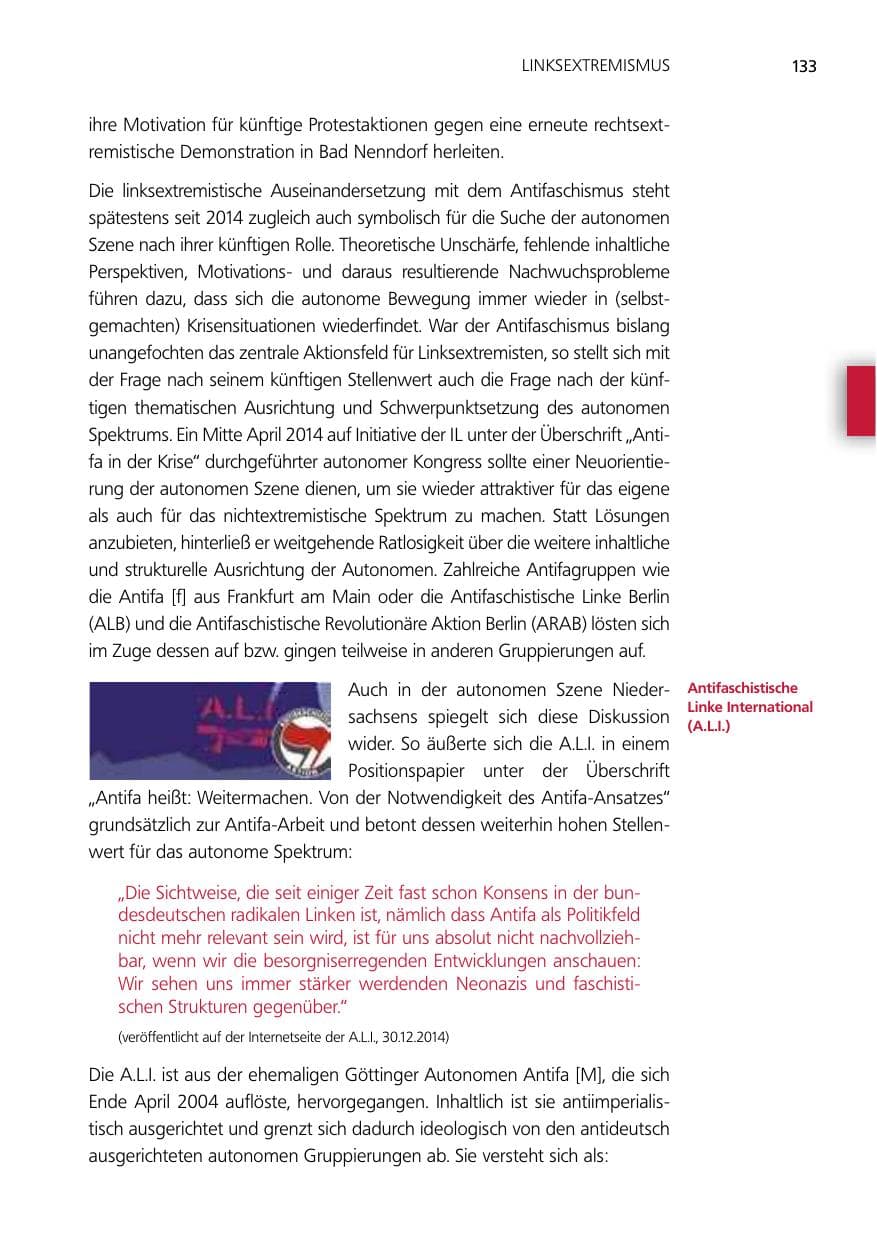 Seite 133 des Verfassungsschutzbericht 2014 Niedersachsen
