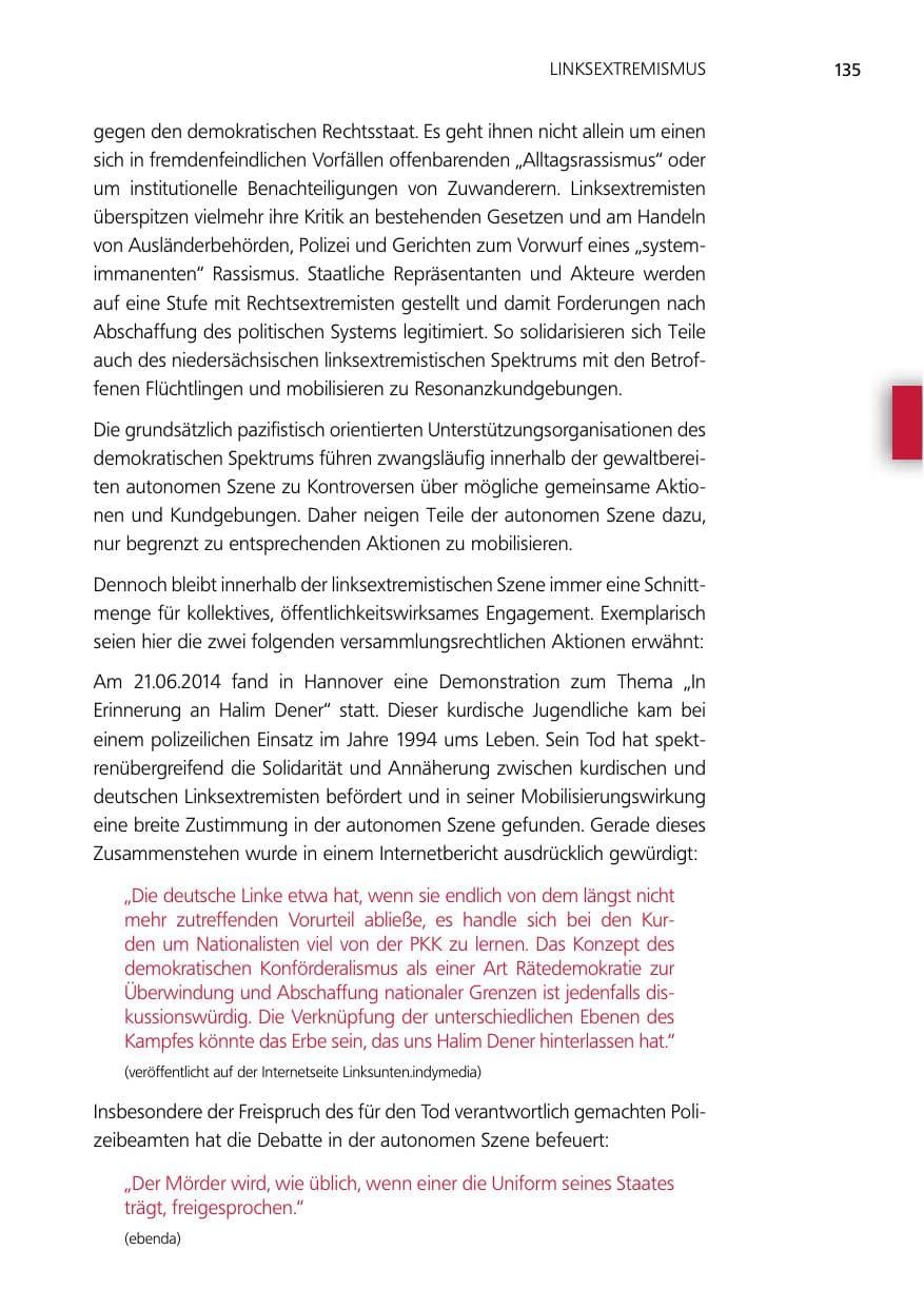 Seite 135 des Verfassungsschutzbericht 2014 Niedersachsen
