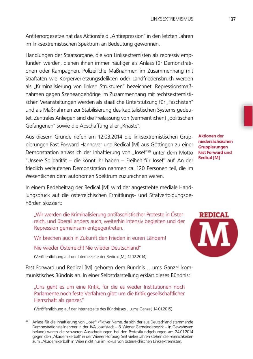Seite 137 des Verfassungsschutzbericht 2014 Niedersachsen