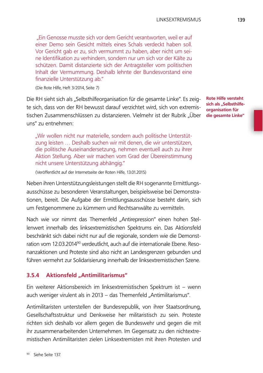 Seite 139 des Verfassungsschutzbericht 2014 Niedersachsen