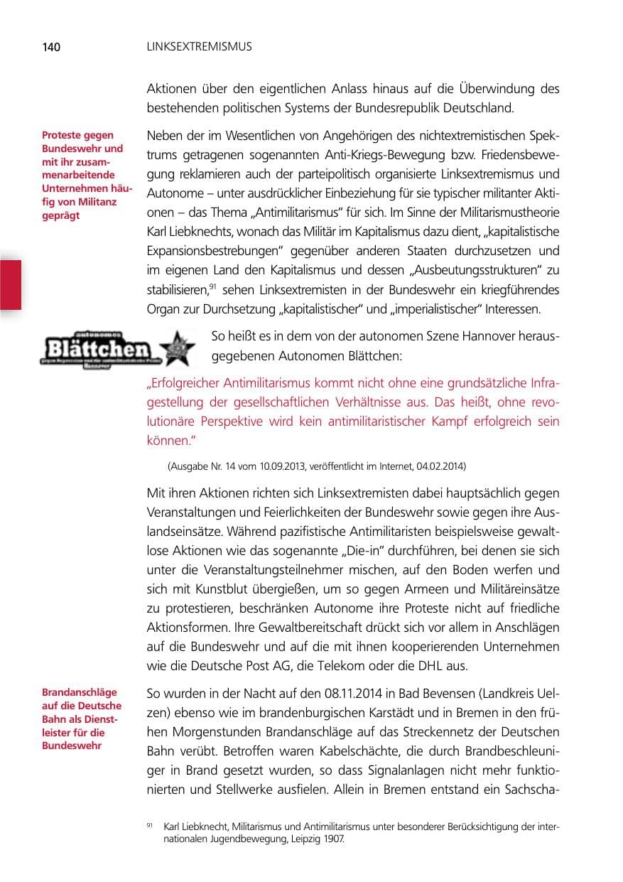 Seite 140 des Verfassungsschutzbericht 2014 Niedersachsen