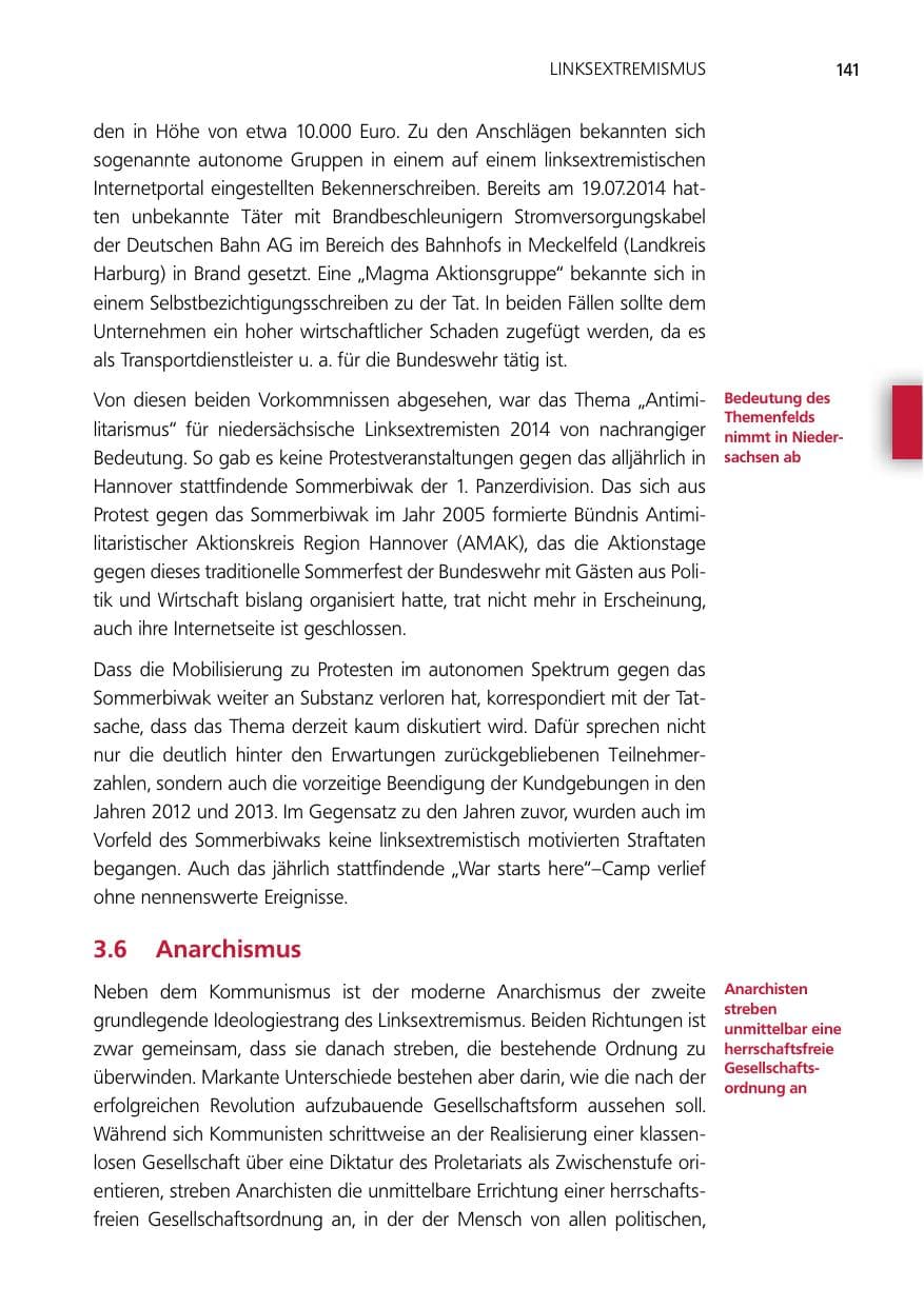 Seite 141 des Verfassungsschutzbericht 2014 Niedersachsen