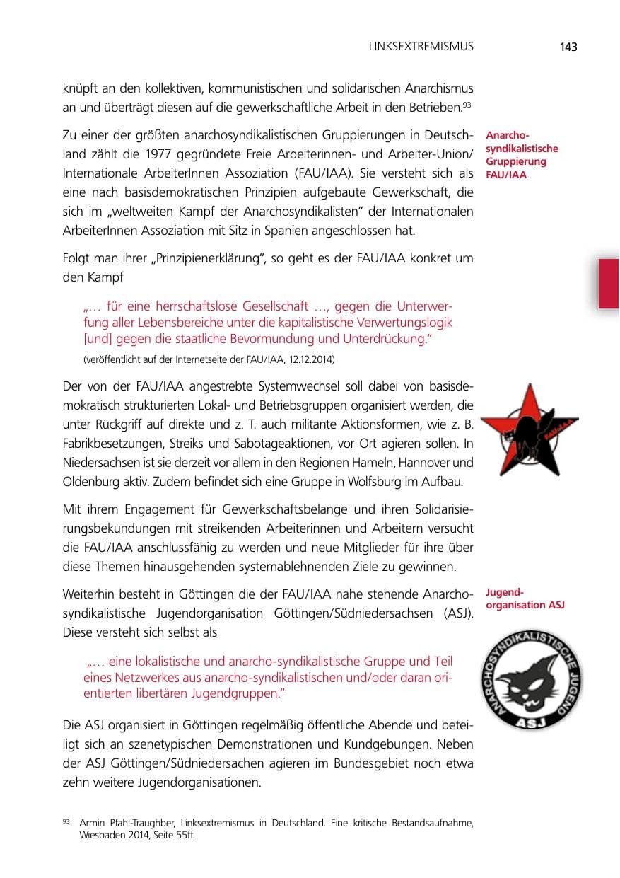 Seite 143 des Verfassungsschutzbericht 2014 Niedersachsen