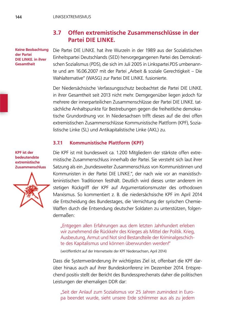 Seite 144 des Verfassungsschutzbericht 2014 Niedersachsen