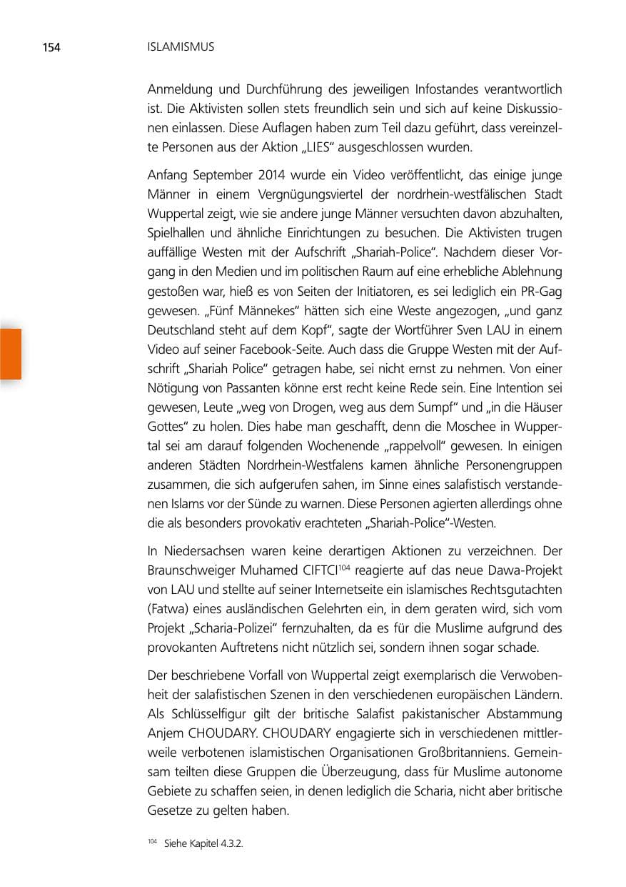 Seite 154 des Verfassungsschutzbericht 2014 Niedersachsen
