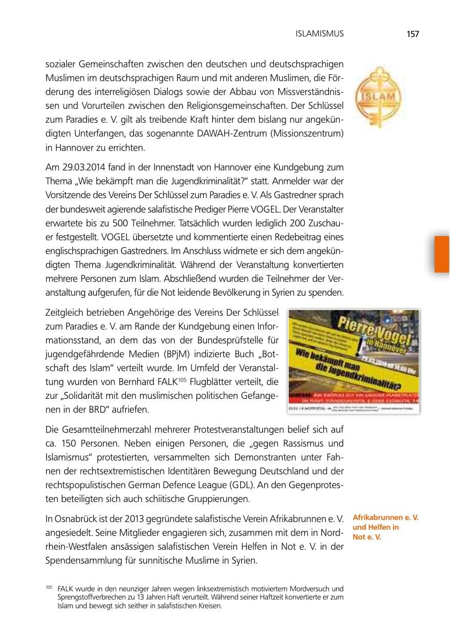 Seite 157 des Verfassungsschutzbericht 2014 Niedersachsen