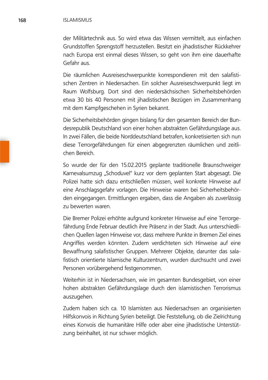 Seite 168 des Verfassungsschutzbericht 2014 Niedersachsen