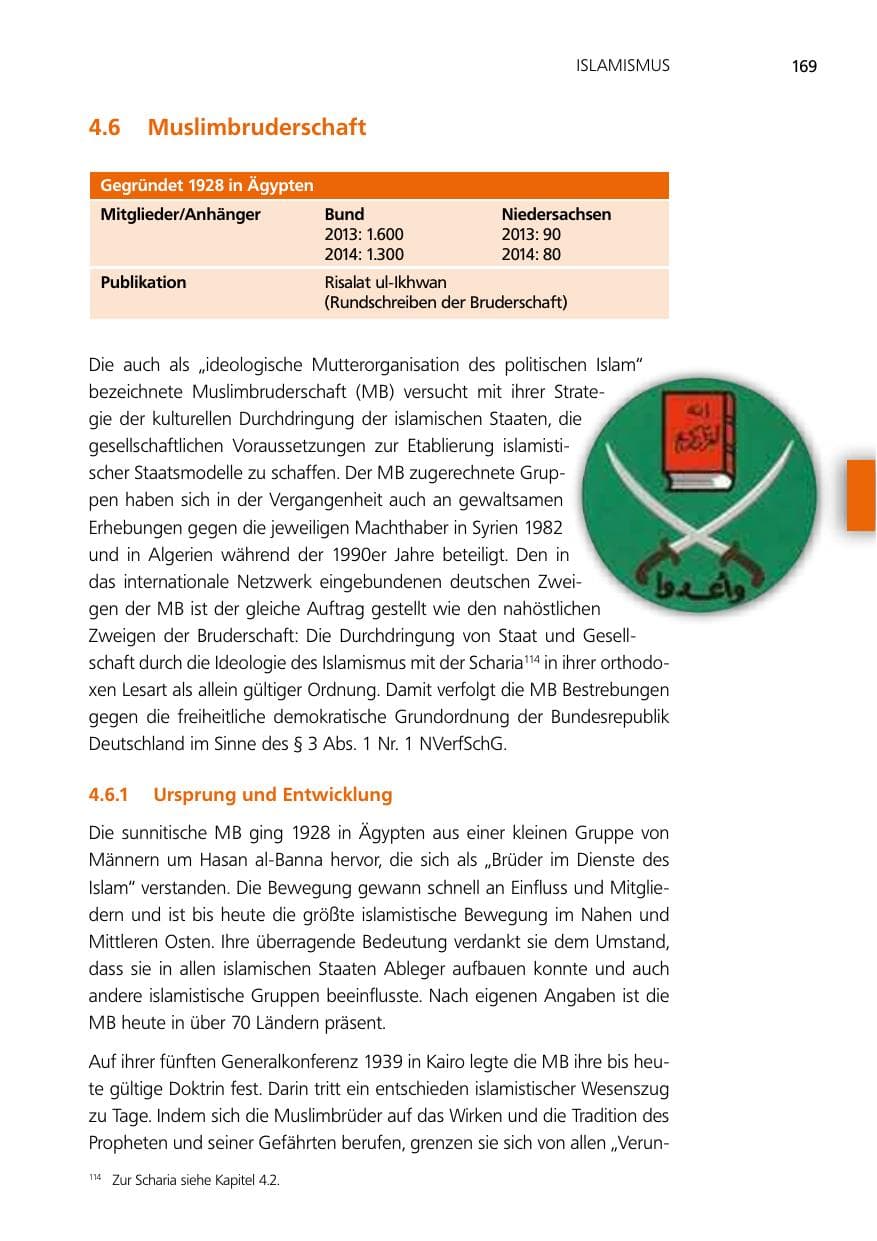 Seite 169 des Verfassungsschutzbericht 2014 Niedersachsen