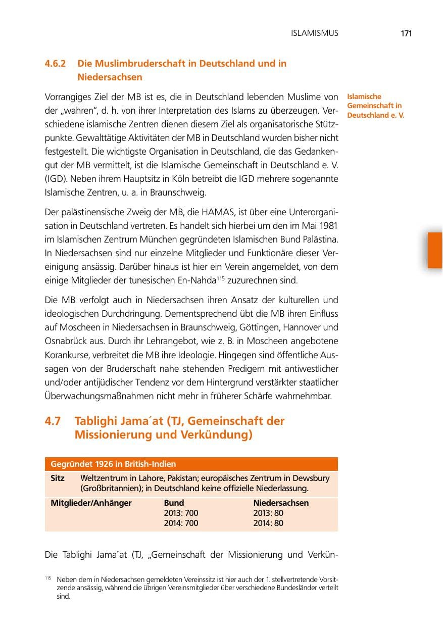 Seite 171 des Verfassungsschutzbericht 2014 Niedersachsen