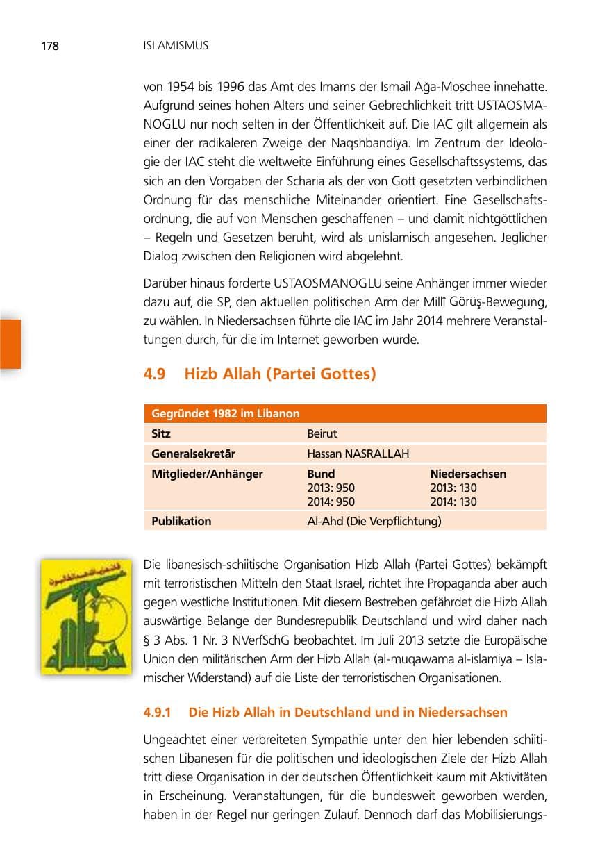 Seite 178 des Verfassungsschutzbericht 2014 Niedersachsen