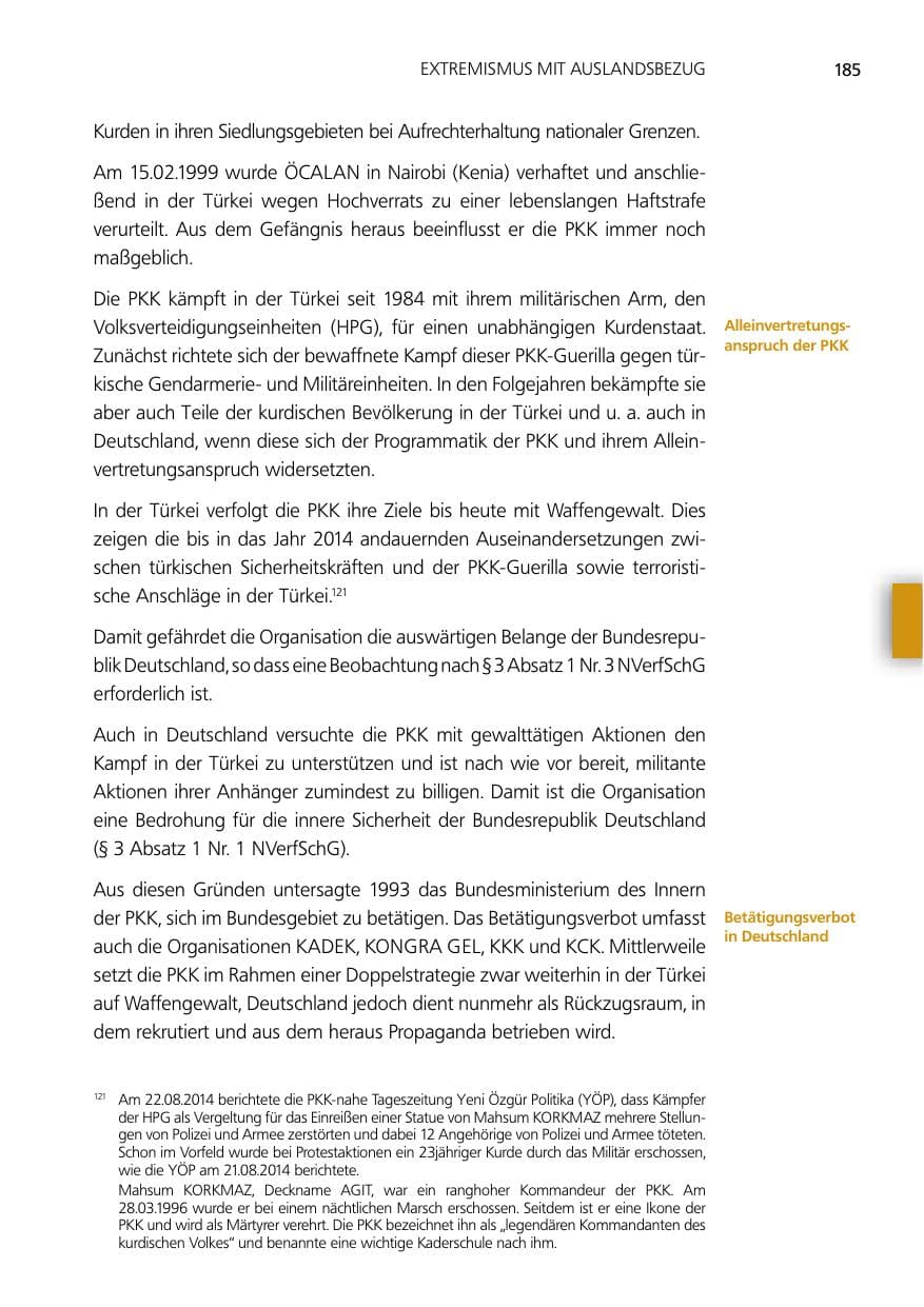 Seite 185 des Verfassungsschutzbericht 2014 Niedersachsen
