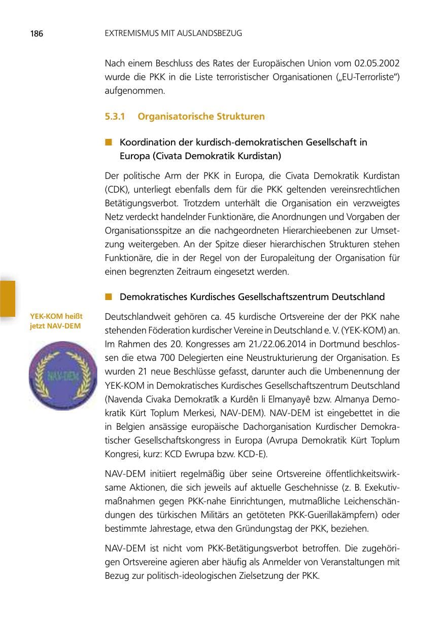 Seite 186 des Verfassungsschutzbericht 2014 Niedersachsen