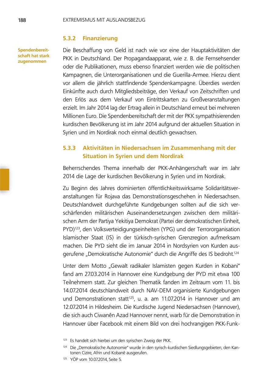 Seite 188 des Verfassungsschutzbericht 2014 Niedersachsen