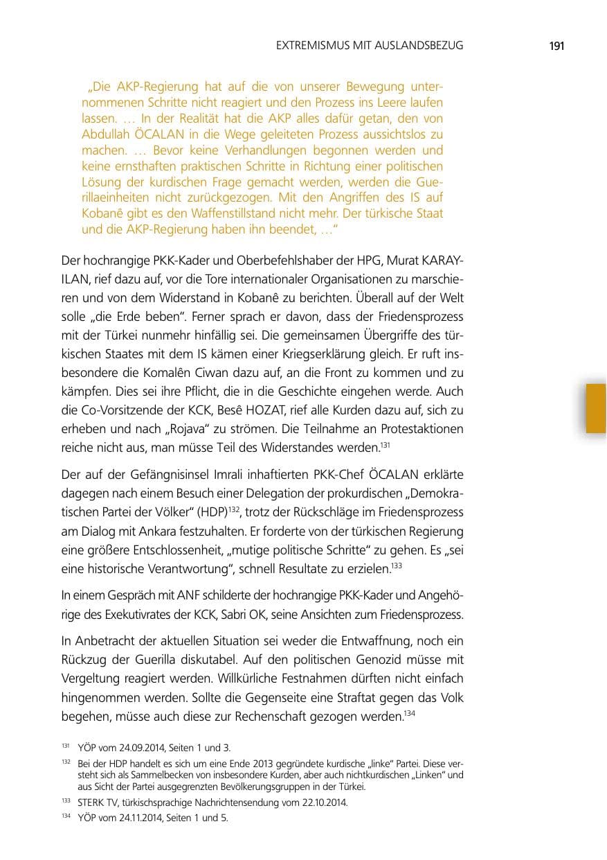 Seite 191 des Verfassungsschutzbericht 2014 Niedersachsen