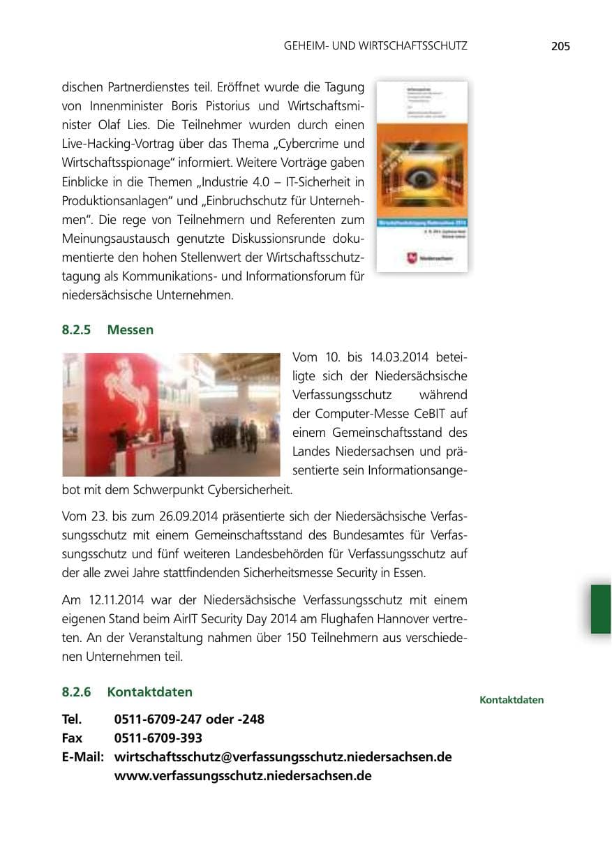 Seite 205 des Verfassungsschutzbericht 2014 Niedersachsen