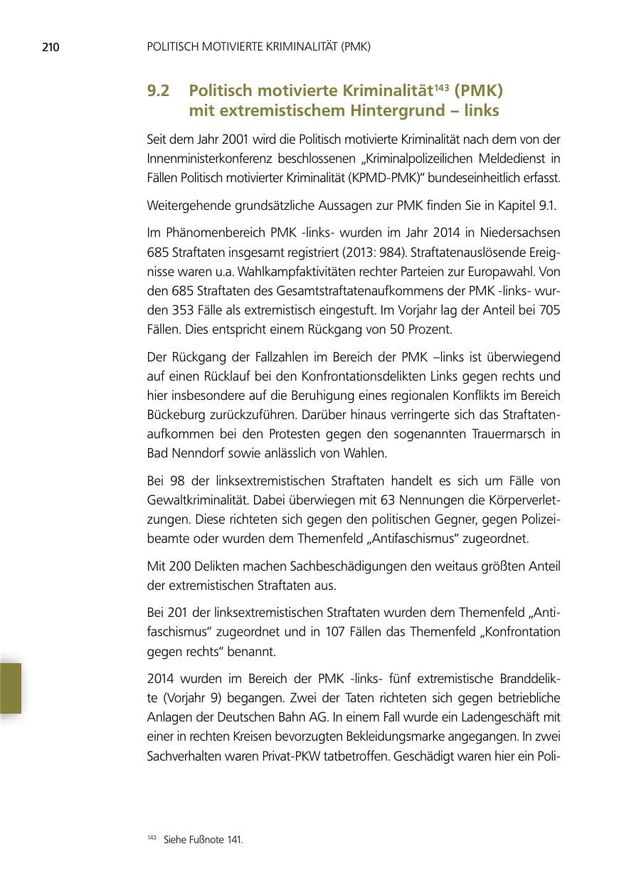 Seite 210 des Verfassungsschutzbericht 2014 Niedersachsen