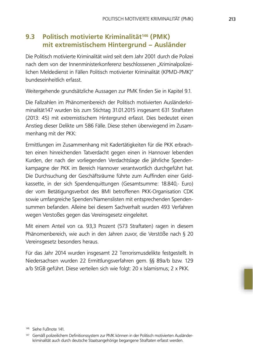Seite 213 des Verfassungsschutzbericht 2014 Niedersachsen
