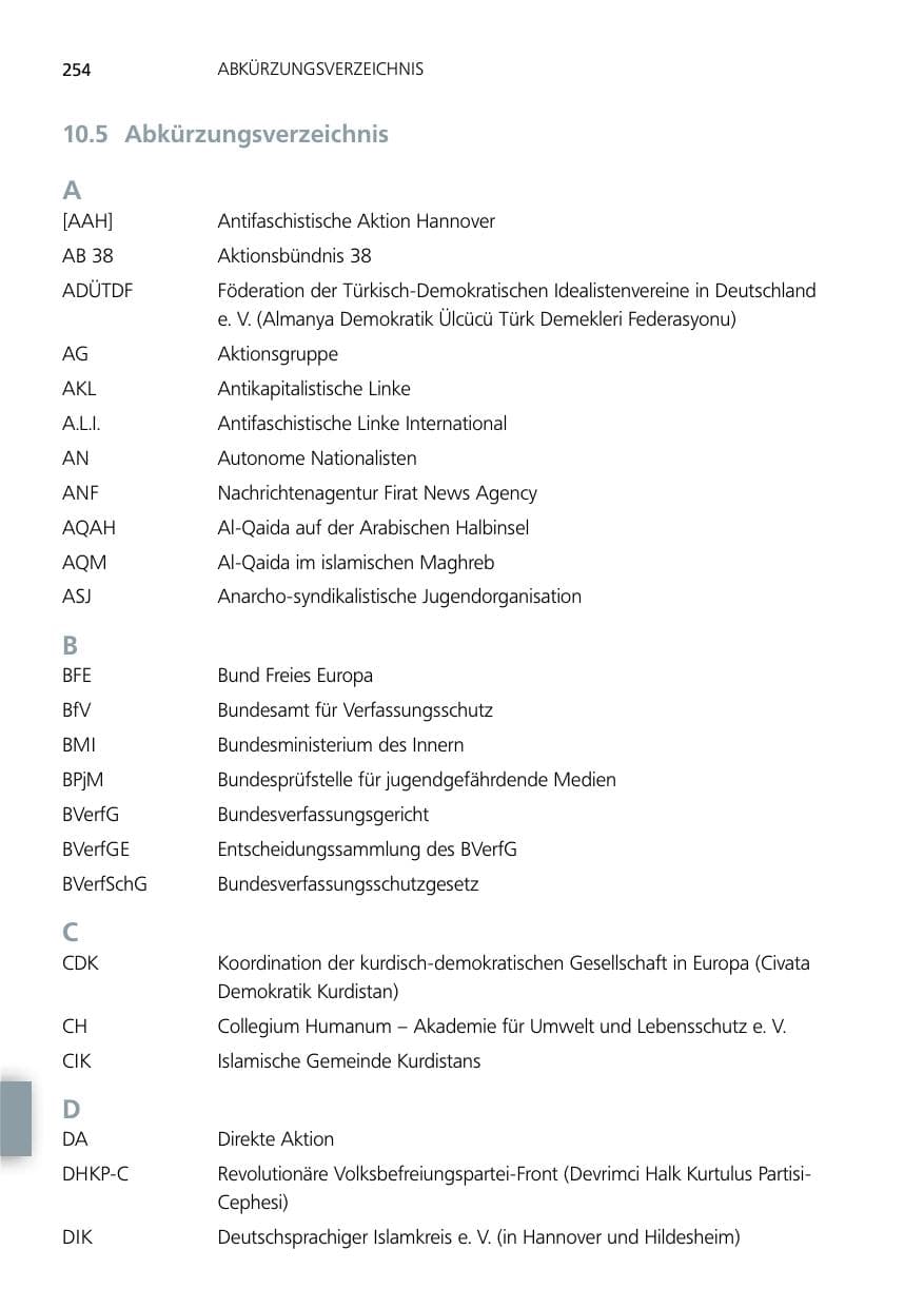 Seite 254 des Verfassungsschutzbericht 2014 Niedersachsen