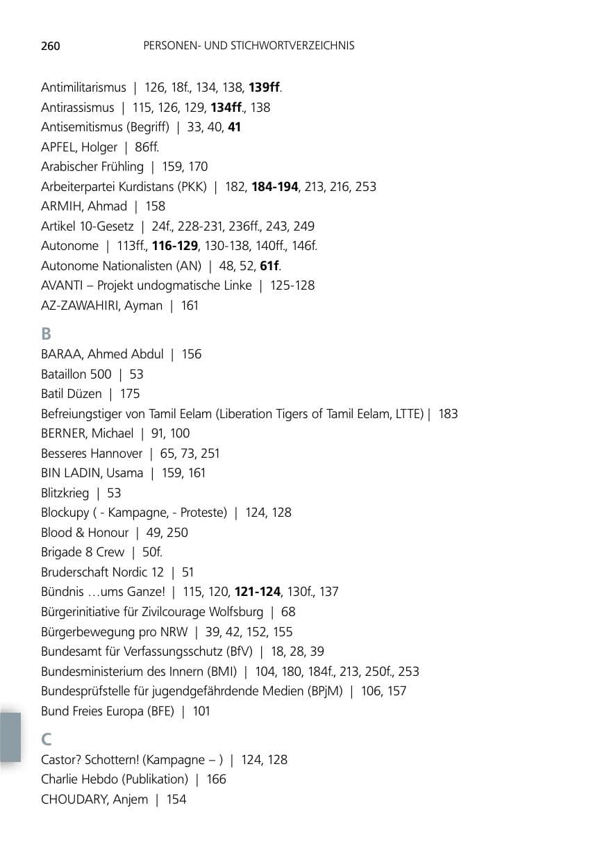 Seite 260 des Verfassungsschutzbericht 2014 Niedersachsen