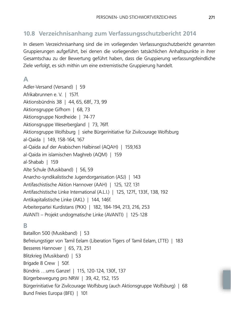 Seite 271 des Verfassungsschutzbericht 2014 Niedersachsen