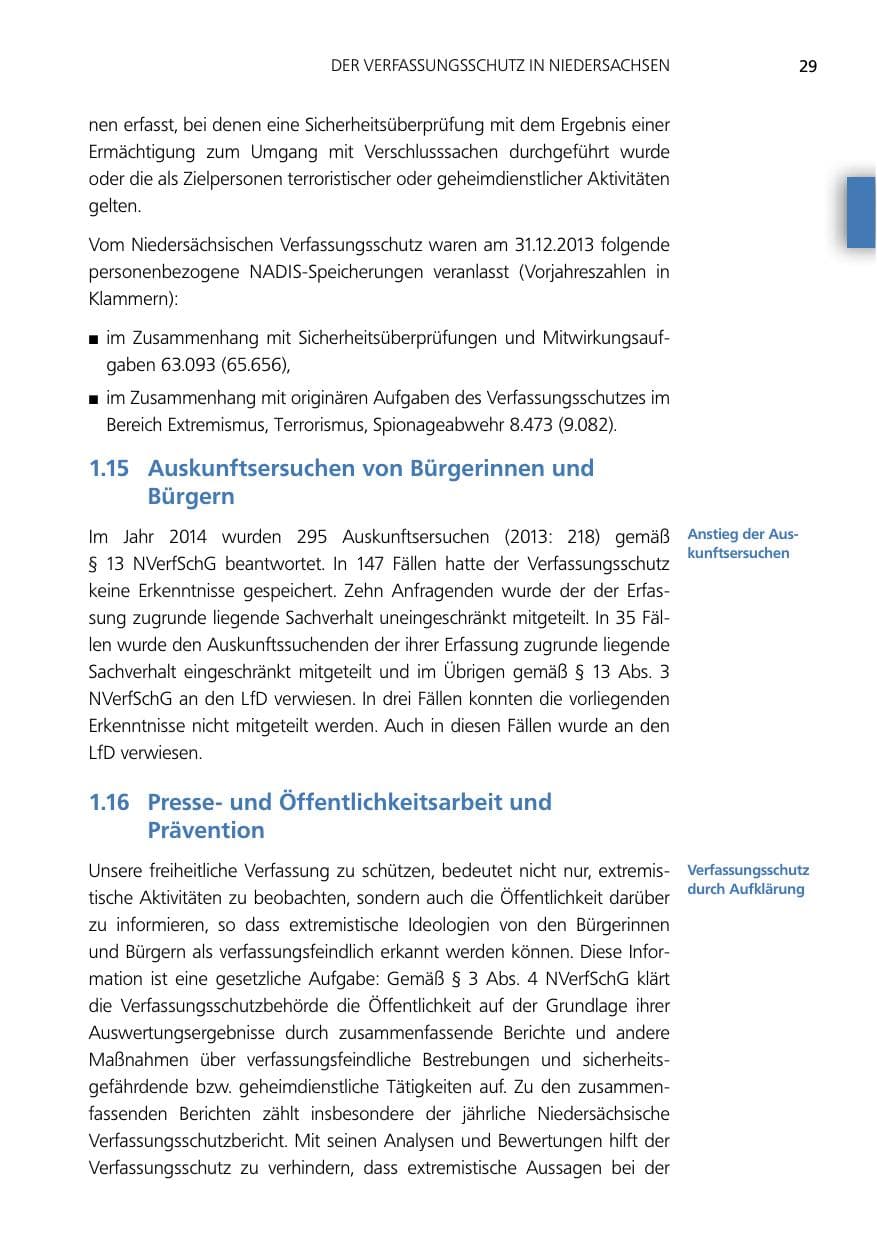 Seite 29 des Verfassungsschutzbericht 2014 Niedersachsen
