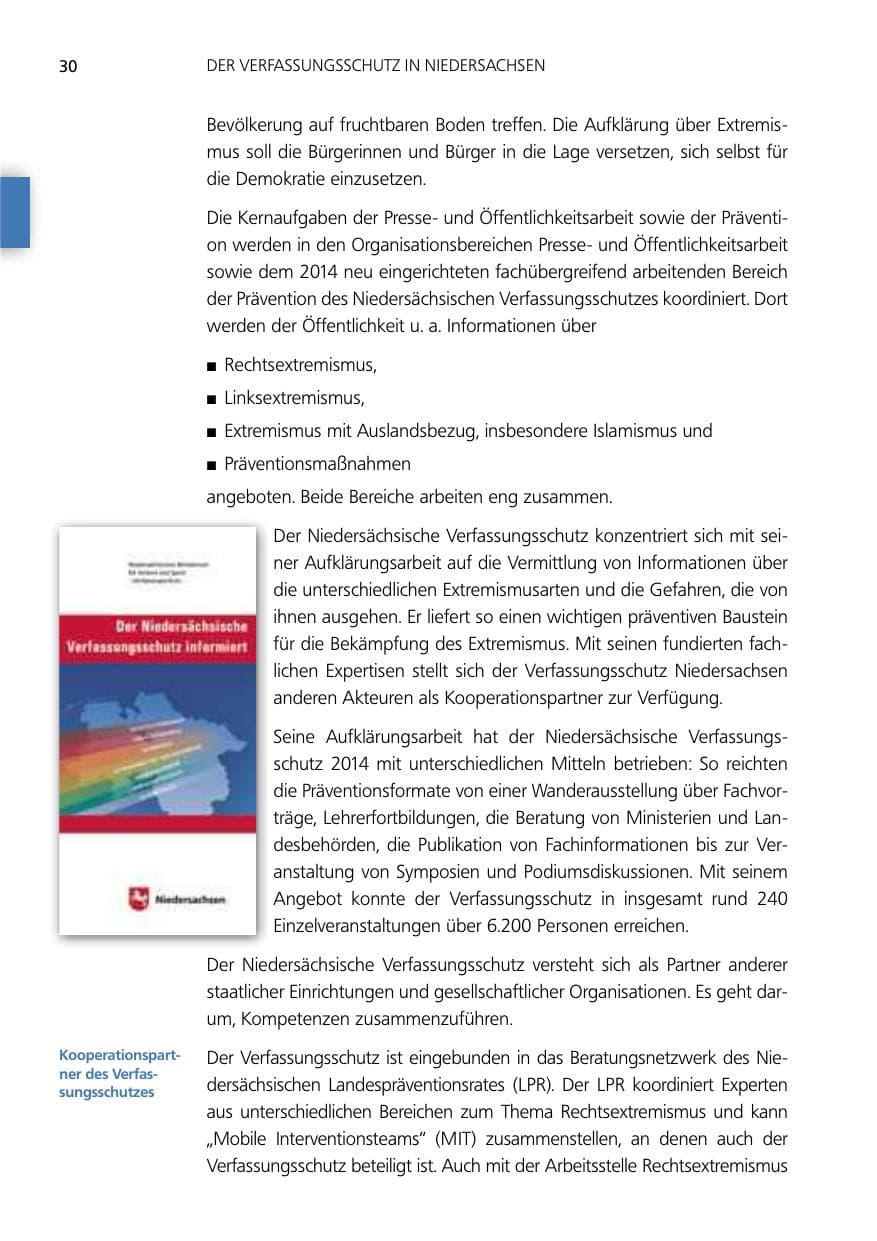 Seite 30 des Verfassungsschutzbericht 2014 Niedersachsen