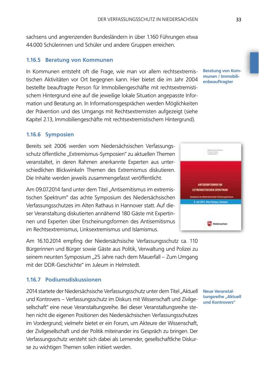 Seite 33 des Verfassungsschutzbericht 2014 Niedersachsen