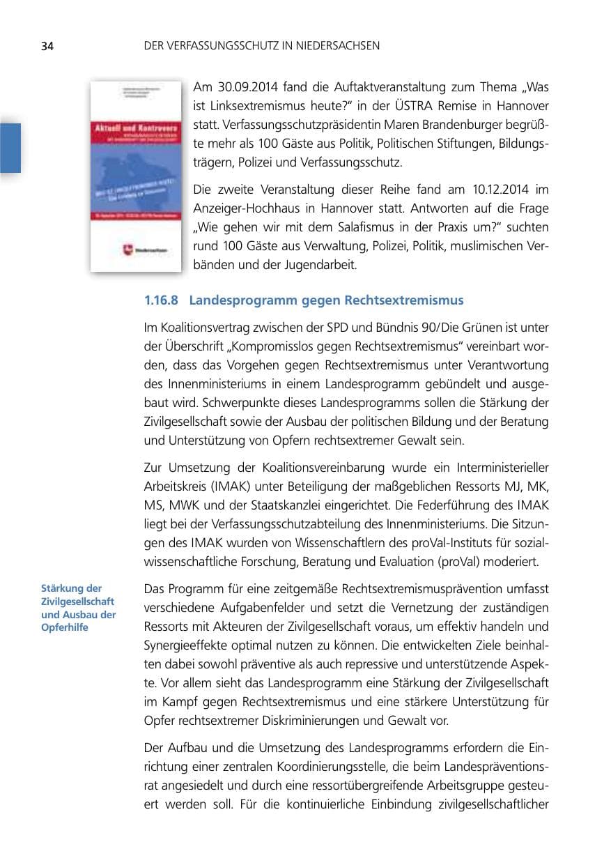 Seite 34 des Verfassungsschutzbericht 2014 Niedersachsen