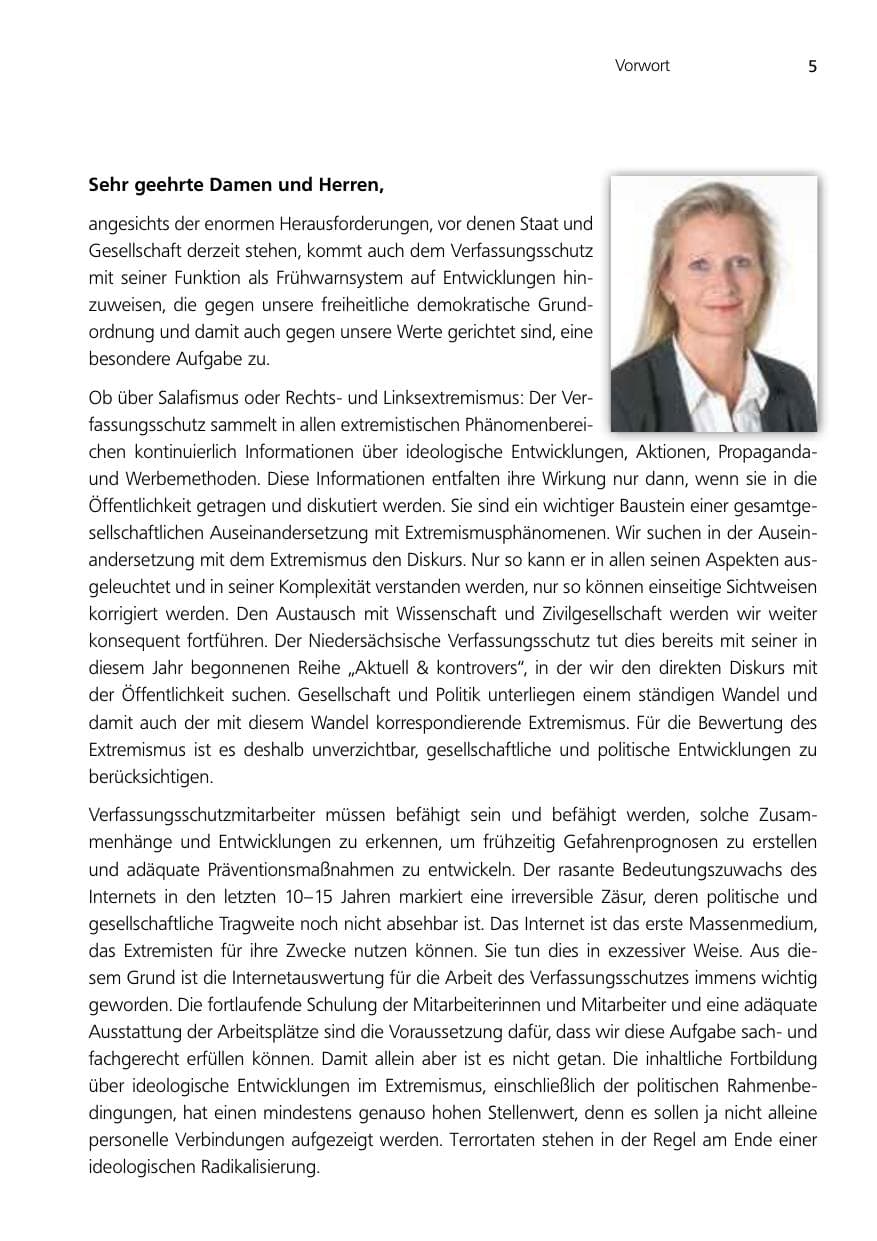 Seite 5 des Verfassungsschutzbericht 2014 Niedersachsen