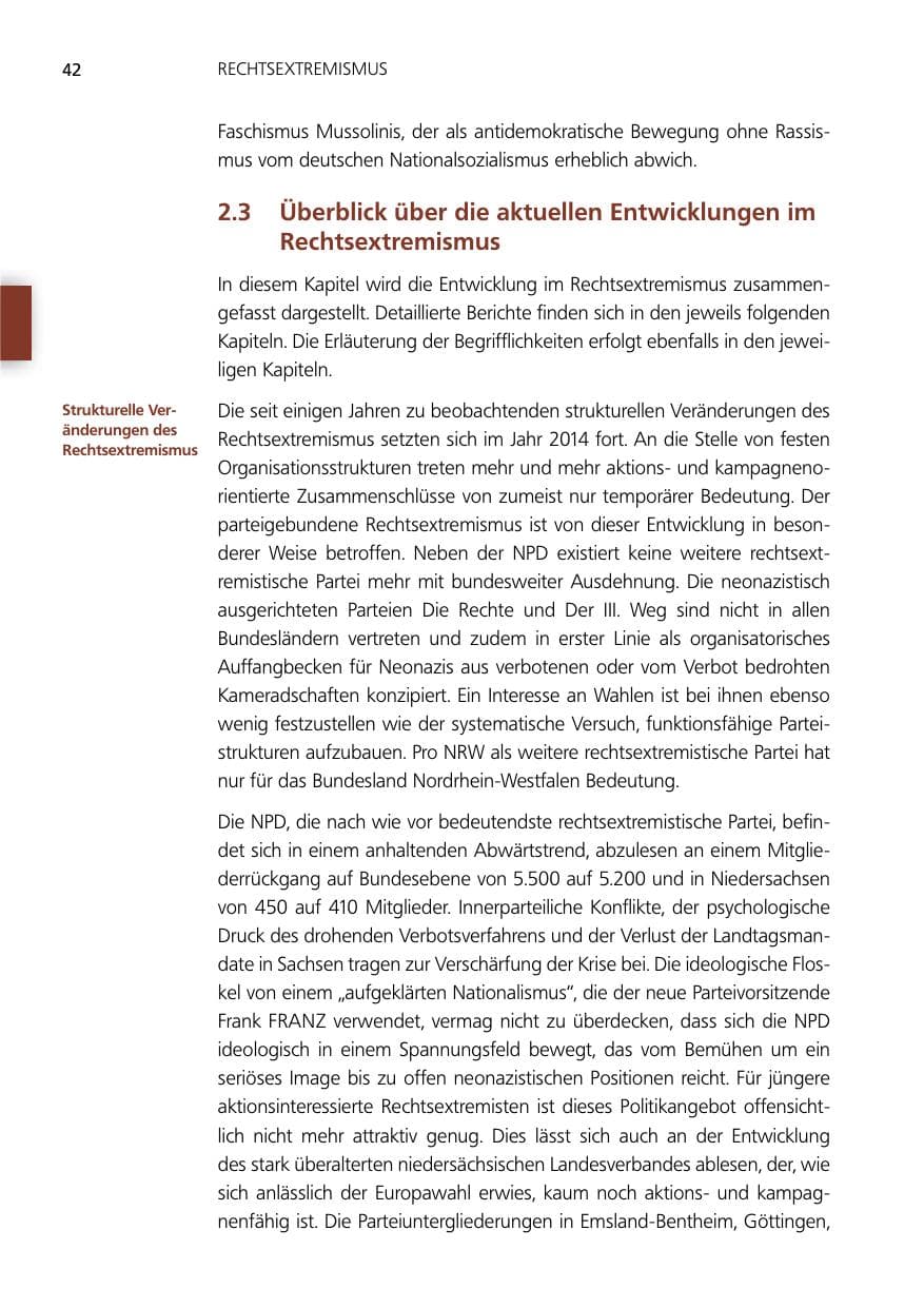 Seite 42 des Verfassungsschutzbericht 2014 Niedersachsen