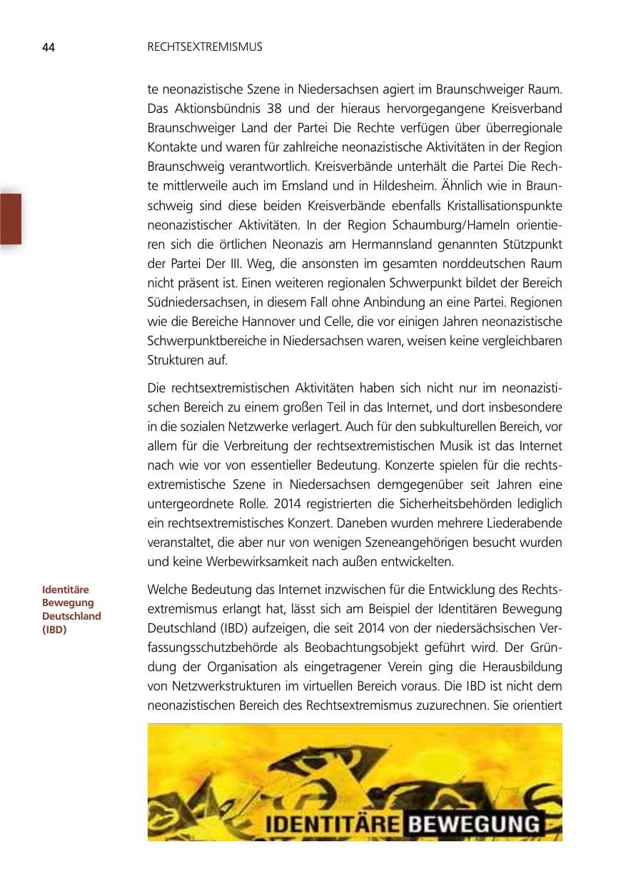 Seite 44 des Verfassungsschutzbericht 2014 Niedersachsen
