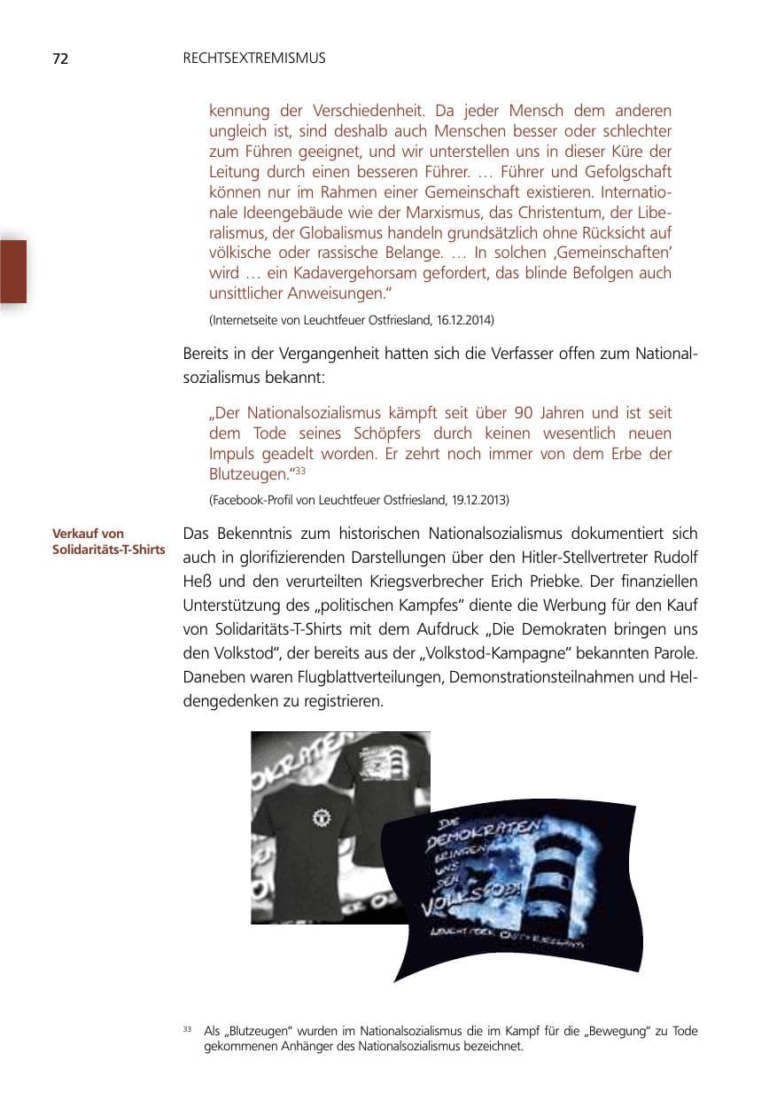 Seite 72 des Verfassungsschutzbericht 2014 Niedersachsen