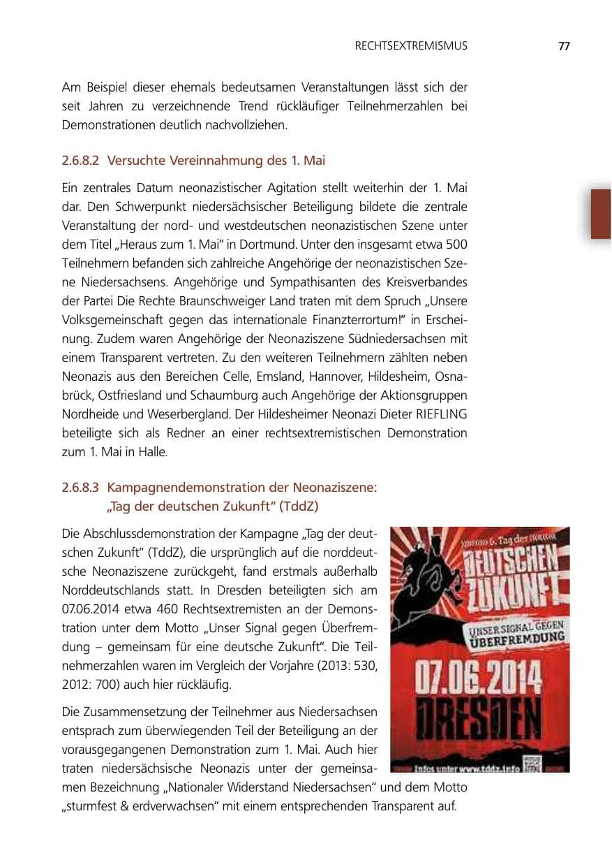 Seite 77 des Verfassungsschutzbericht 2014 Niedersachsen